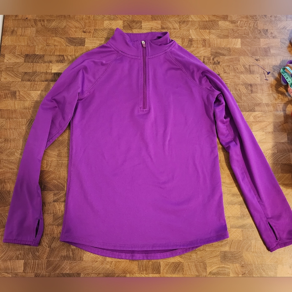 Justice zip front lined mock neck pul over with thumb holes